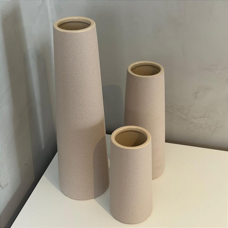 Vaso em Cerâmica Tubo Cinza