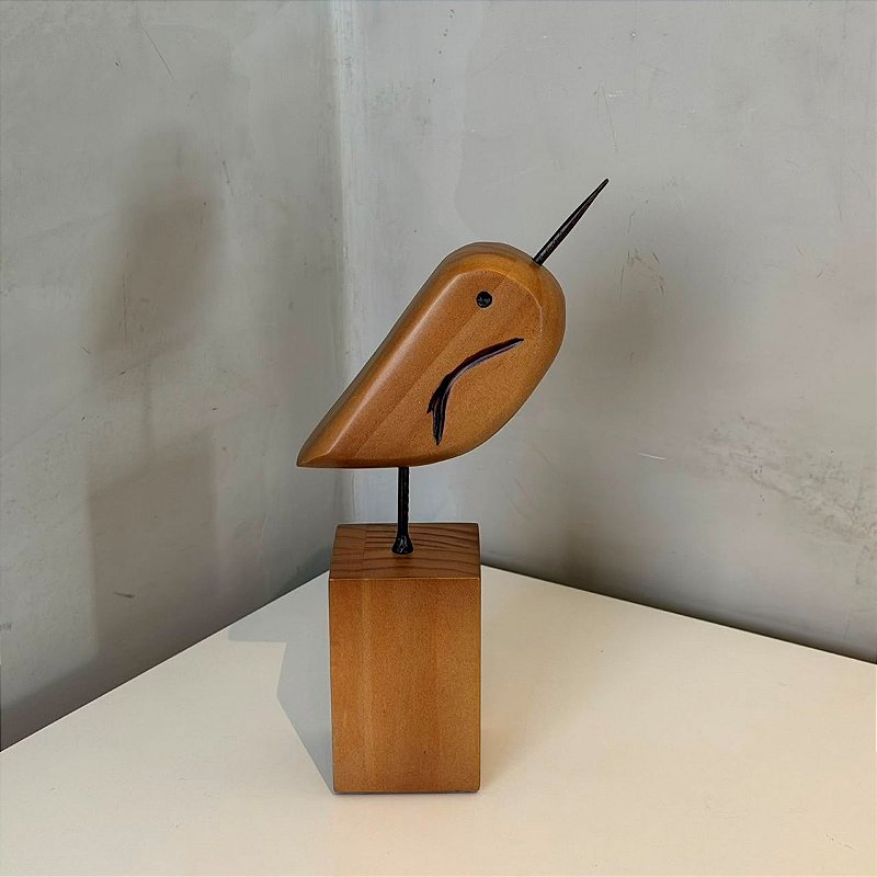 Escultura Pássaro de Madeira | Base Alta