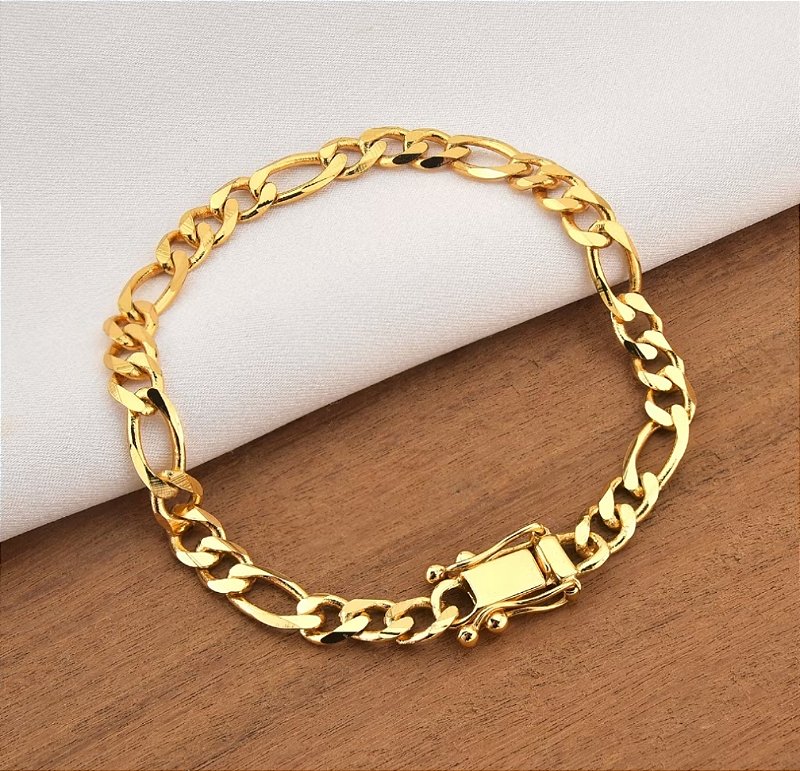 Pulseira 3 por 1 Masculina com Fecho Especial Gaveta Trava Dupla Banhado a Ouro 18k