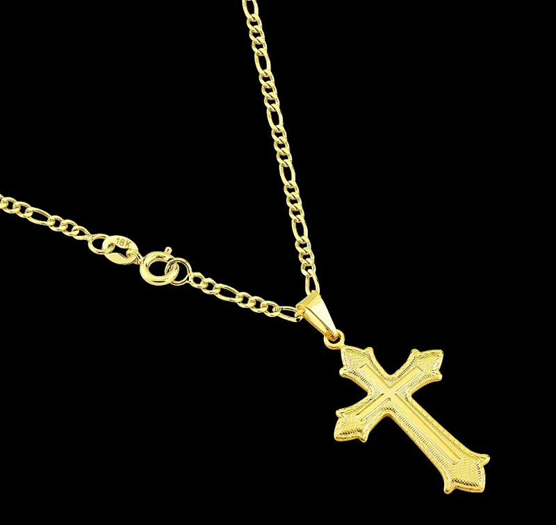 Cordão 3x1 com Pingente Cruz Banhado a Ouro 18k Corrente Masculina Crucifixo