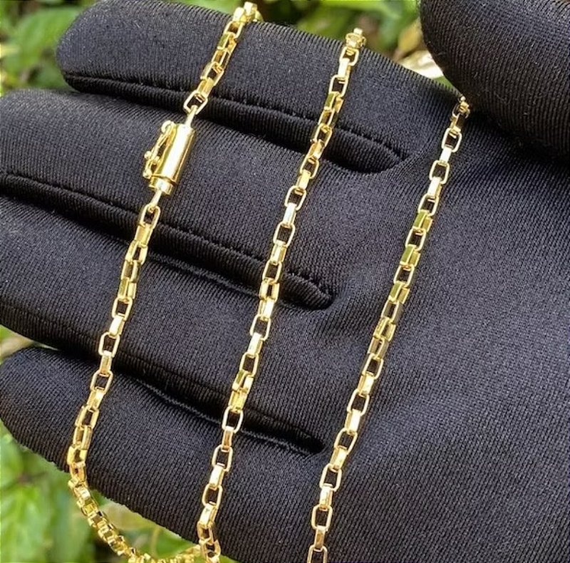 Corrente Masculina De Ouro Carrier Cubinho 60Cm 2,6mm Banhada a Ouro 24k Cordão Masculino