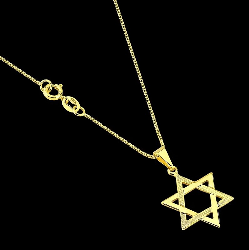 Corrente Colar Veneziana + Pingente Estrela de Davi Banhados a Ouro 18k