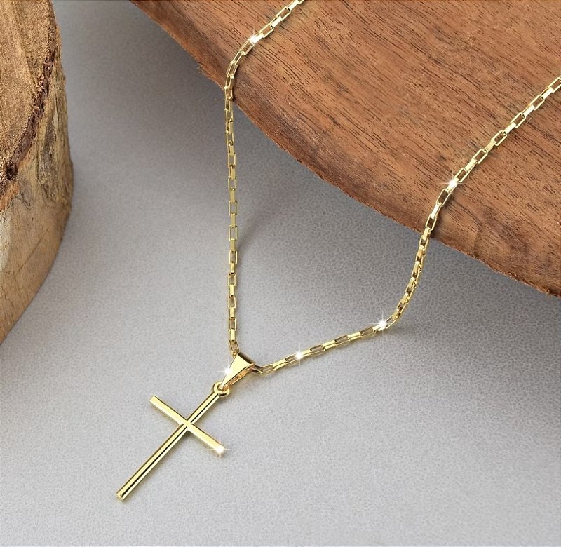 0Corrente + Pingente Cruz Palito Banhados a ouro 18k
