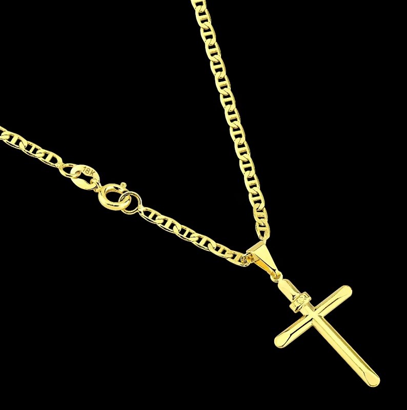 Corrente Piastrine+ Pingente Cruz Inri Banhado a Ouro 18k