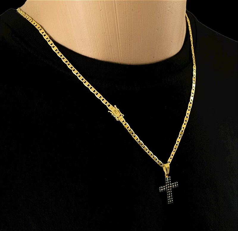 CORRENTE PIASTRINE 4MM - MINI CRUZ COM ZIRCÔNIA - LIGA DE METAL ESPECIAL BANHO