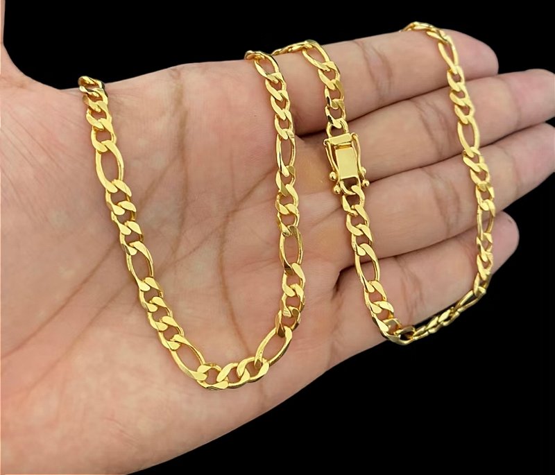 Corrente 3x1  Masculina  4,5mm Banhada a Ouro 18k Fecho Gaveta
