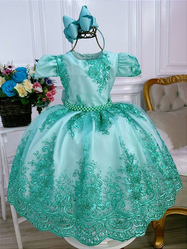 Vestido Tiana Verde Realeza Renda 1 ao 8 Luxo - Petecolá kids