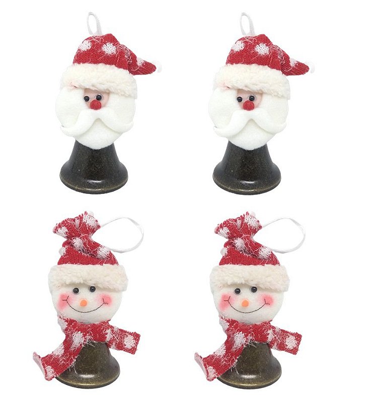 Jogo Papai Noel e Boneco de Neve Pendente Estrela Pelúcia Rústico 14cm 8  Unidades - Master Christmas