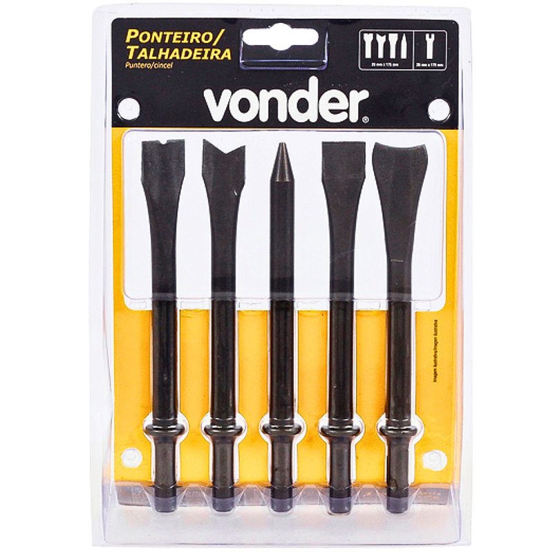 Kit Ponteiro e Talhadeira 05 Pç para Martelete MR 190 VONDER