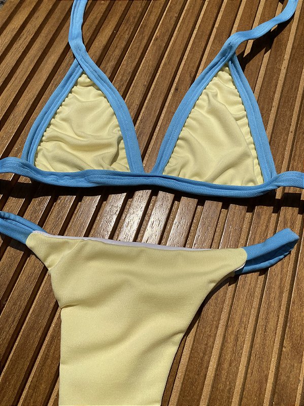 1 biquiní Daniele Fixo amarelo manteiga com azul bebe