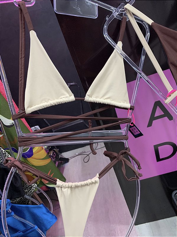 LIVE BIQUÍNI CORTININHA MIA OFF/ MARROM PRONTA ENTREGA