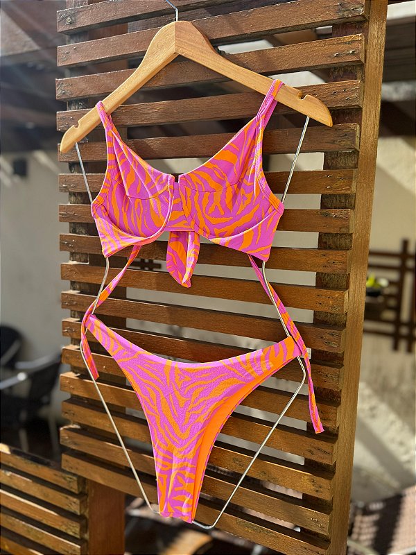 Biquíni Júlia Zebrinha Roxo e Laranja
