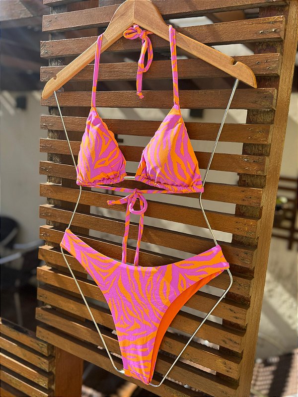 Biquíni Mariana Zebrinha Roxo e Laranja