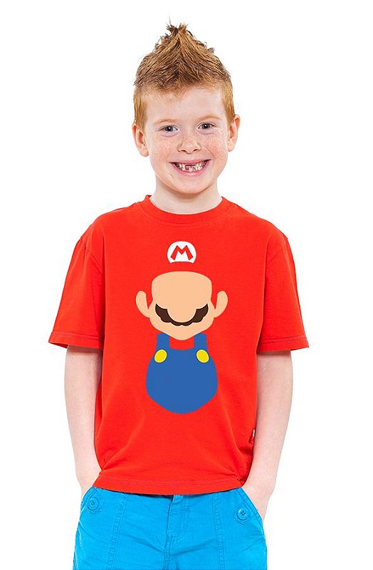 Camiseta Infantil com Estampa do Mario Bros - Tam 3 a 10 Anos Vermelho