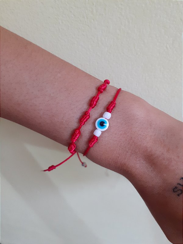 Kit com 2 pulseiras vermelha ( 1 unid olho grego e 1 unid 7 nós)