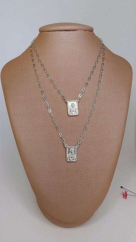 Escapulário em Prata 925 N. S. DO CARMO e S. C. DE JESUS modelo 02 em Prata 925