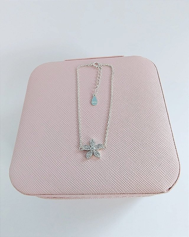 Pulseira flor cravejada em Prata 925