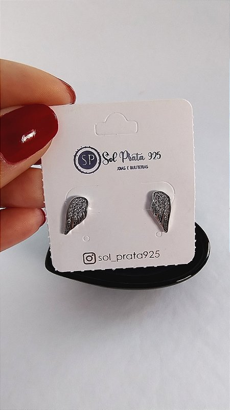 Par de brincos asa de anjo em Prata 925 com zircônias
