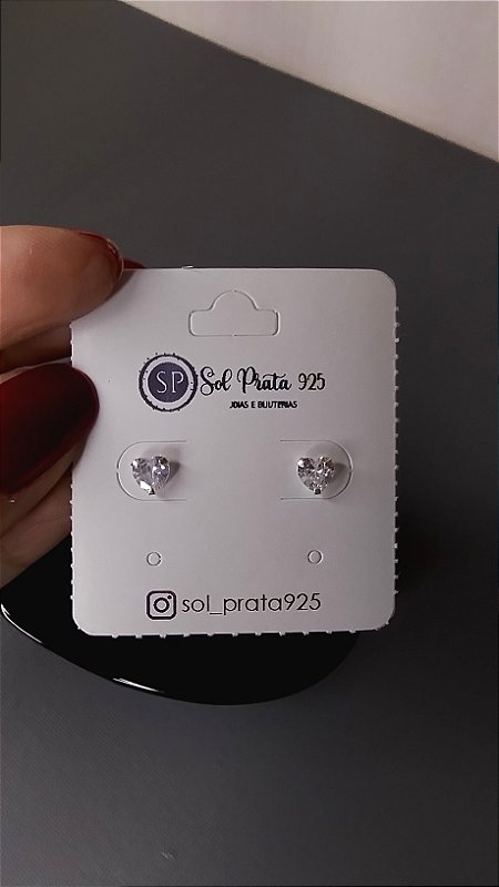 Brincos coração em Prata 925 com zircônia cristal 5 mm