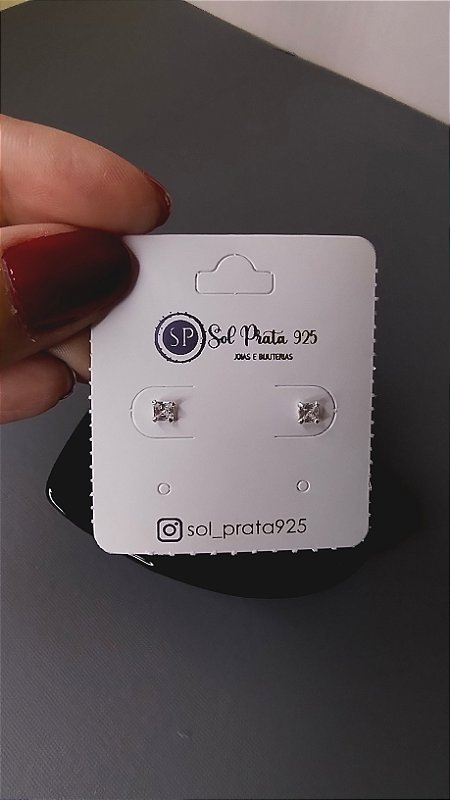Par de brincos Prata 925 ponto de luz zircônia quadrada de 3 mm