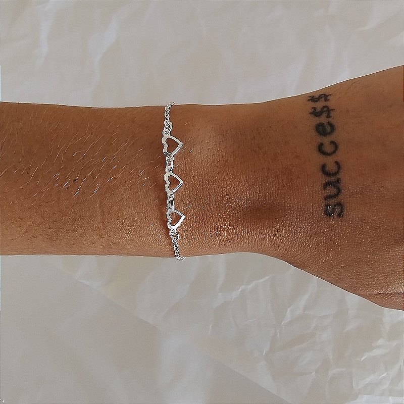 Pulseira Corações Vazados Joia em Prata Legítima