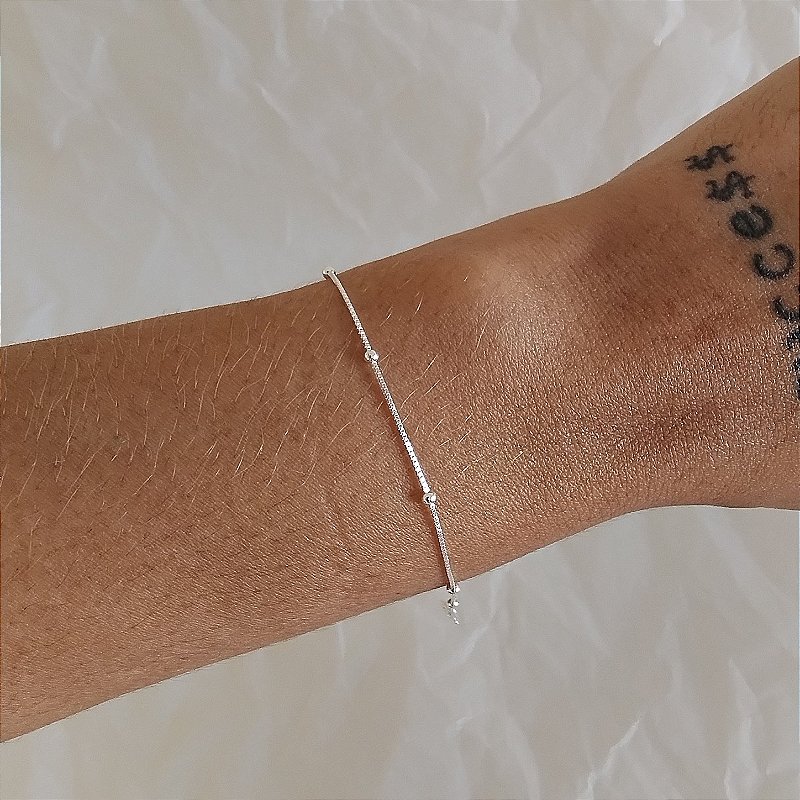 Pulseira V12 com Bolinhas Joia em Prata Legítima