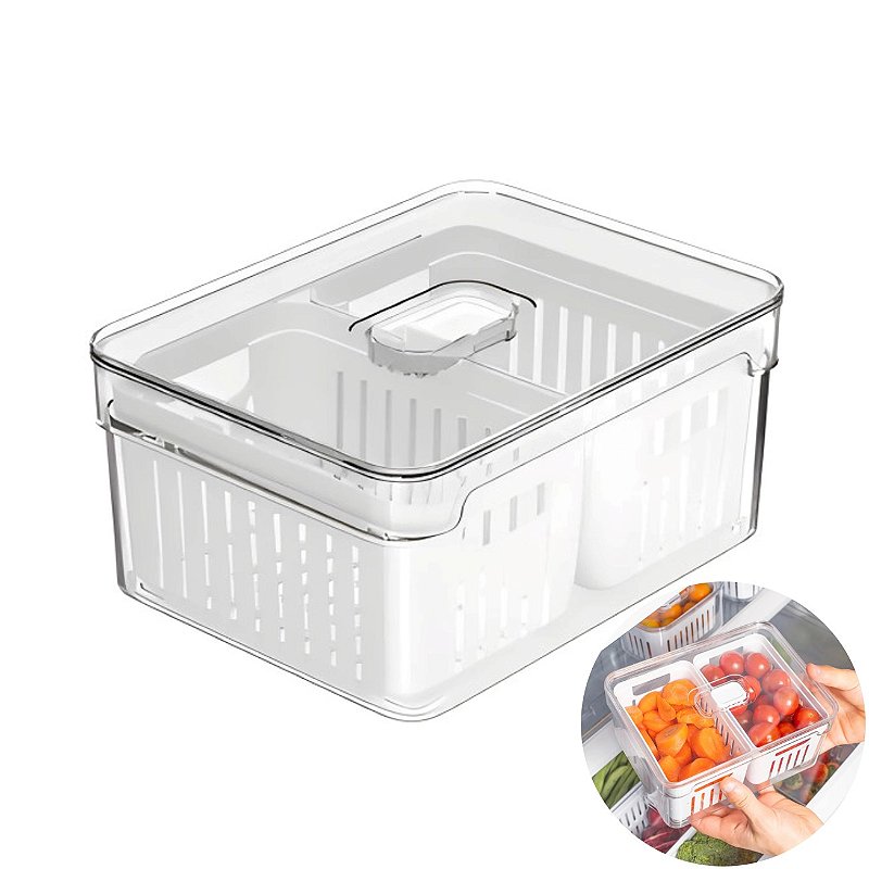 Organizador com Cesto Duplo Para Geladeira 2,2L Branco Natural