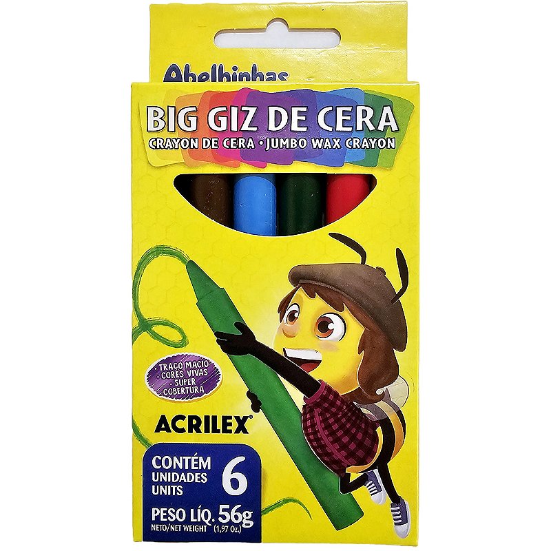 Giz De Cera Jumbo Acrilex Big Giz 06 Cores - O Escriba Papelaria e