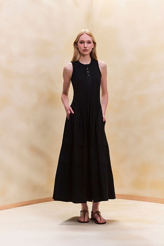 VESTIDO MIDI CARLOTA PRETO