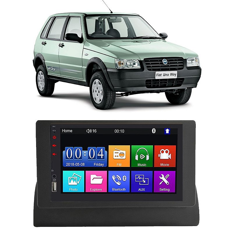 Kit Multimídia MP5 Fiat Uno Mille 1995-2013 Tela 7 - Ecarshop