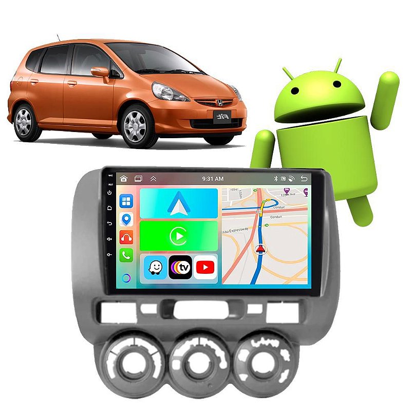 Central Multimídia Fit 2004-2008 Android CarPlay Siri GPS Bluetooth ...