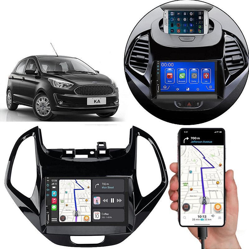 MP5 7 Polegadas CarPlay Android Auto Ford Ka 2018-2021 + Câmera - Ecarshop