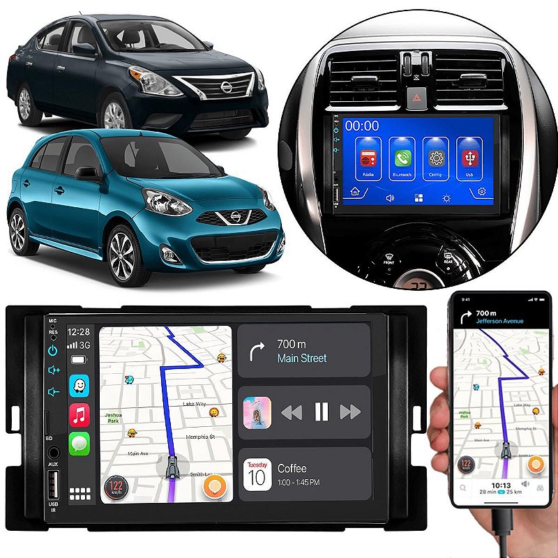 Central Multimídia 7" CarPlay Android Auto Nissan March Versa + Camera ...