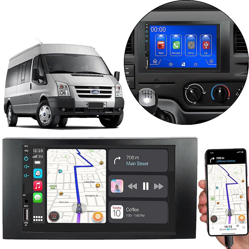 MP5 7 Polegadas CarPlay Android Auto Ford Transit 2009 2014 + Câmera ...