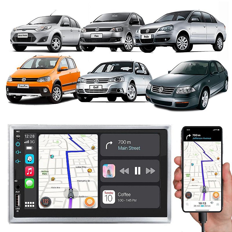 MP5 7 Polegadas com CarPlay e Android Auto para VW e Ford (2001-2013 ...