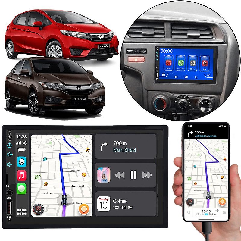 MP5 7 Polegadas CarPlay e Android Auto para Honda Fit e City 2015-2021 ...