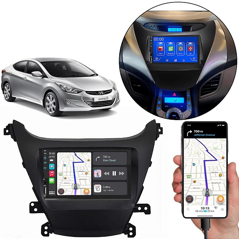 MP5 7 Polegadas CarPlay Android Auto Elantra 2010-2013 + Câmera de Ré ...