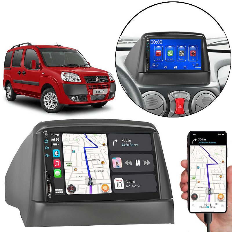 MP5 7 Polegadas CarPlay Android Auto Fiat Doblo 2000-2021 + Câmera ...