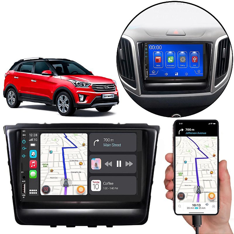 MP5 7 Polegadas CarPlay Android Auto Hyundai Creta 2016-2021 + Câmera ...
