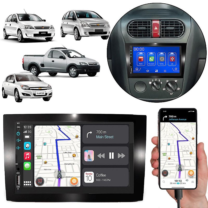 MP5 7 Polegadas CarPlay Android Auto Chevrolet Corsa 2002-2012 Câmera ...