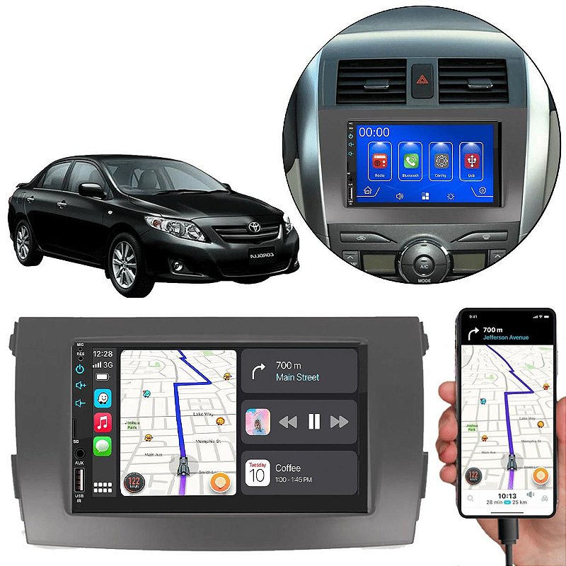 MP5 7 Polegadas CarPlay Android Auto Toyota Corolla 2009-2014 + Câmera ...