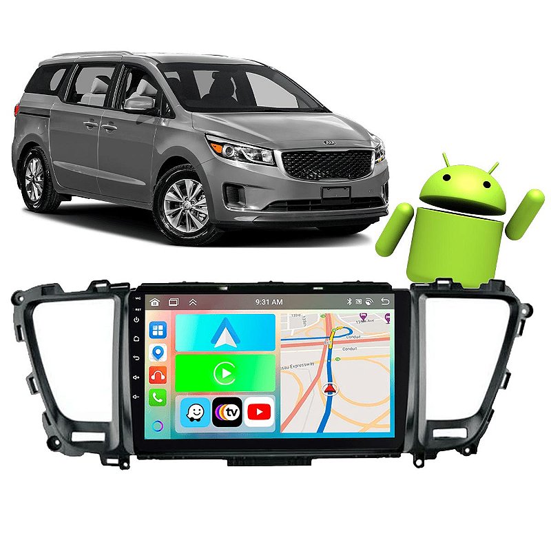 Kit Multimídia Android 2/32GB 9 Polegadas Kia Carnival 2016-2020