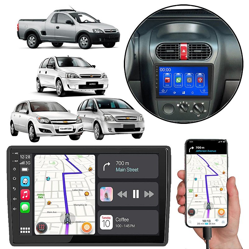 Reprodutor MP5 CarPlay Android Auto Corsa Vectra Meriva 9" Bluetooth ...