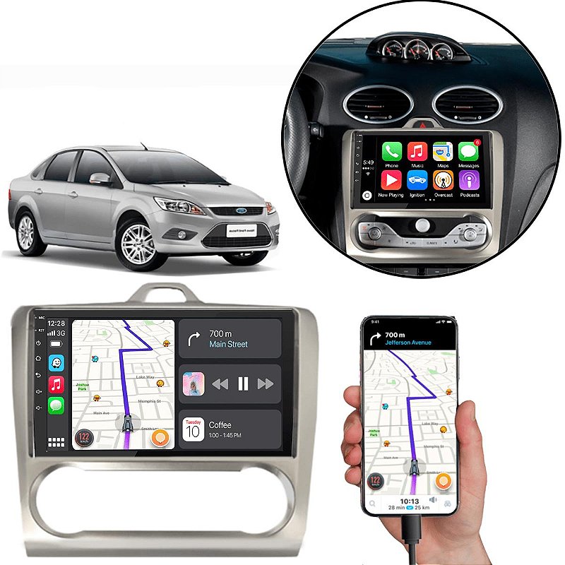 MP5 9" CarPlay Android Auto Ford Focus 2009-2013 Bluetooth Câmera ...