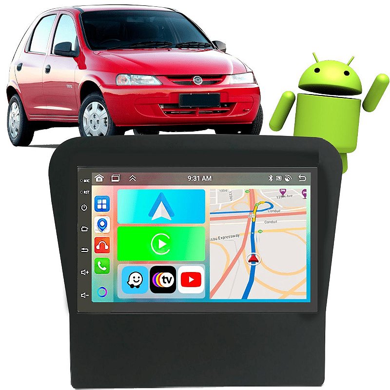 Kit Central Multimídia 7" Android 2-32GB CarPlay Celta 2001 a 2005 ...