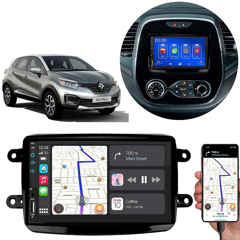 Kit Central Multimídia Android Auto CarPlay MP5 Captur 2017 a 2022 ...