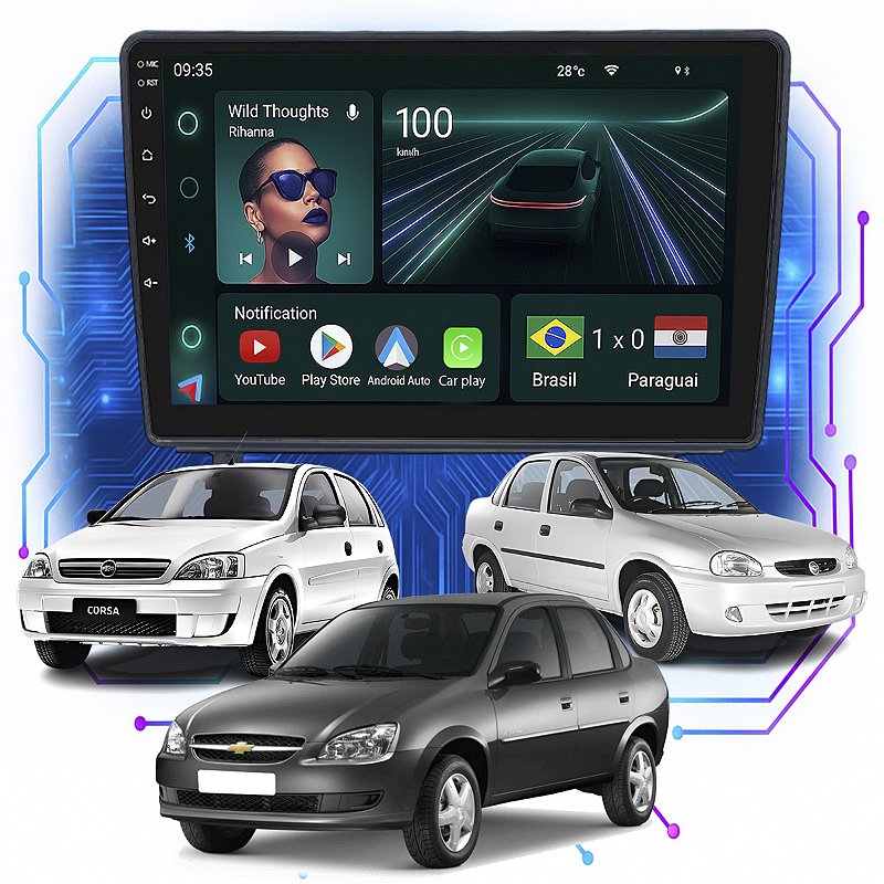Kit Multimídia 9p Corsa 1995 a 2016 CarPlay Android Auto - Ecarshop