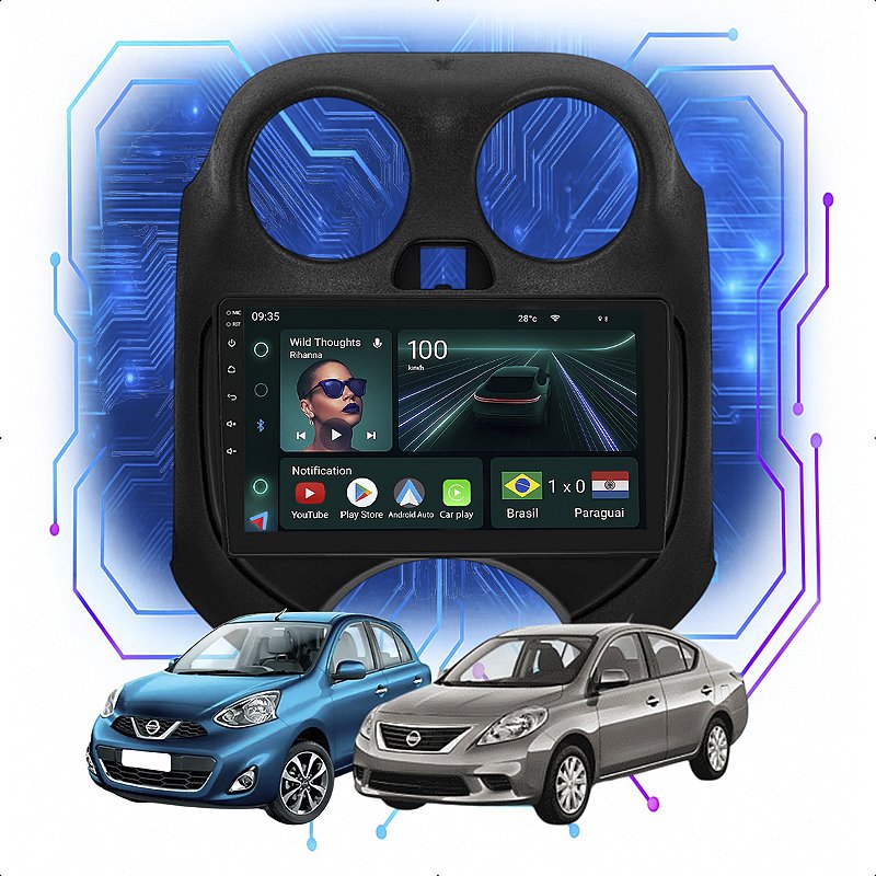 Central Multimídia 9” March Versa 2011 a 2013 CarPlay Android - Ecarshop