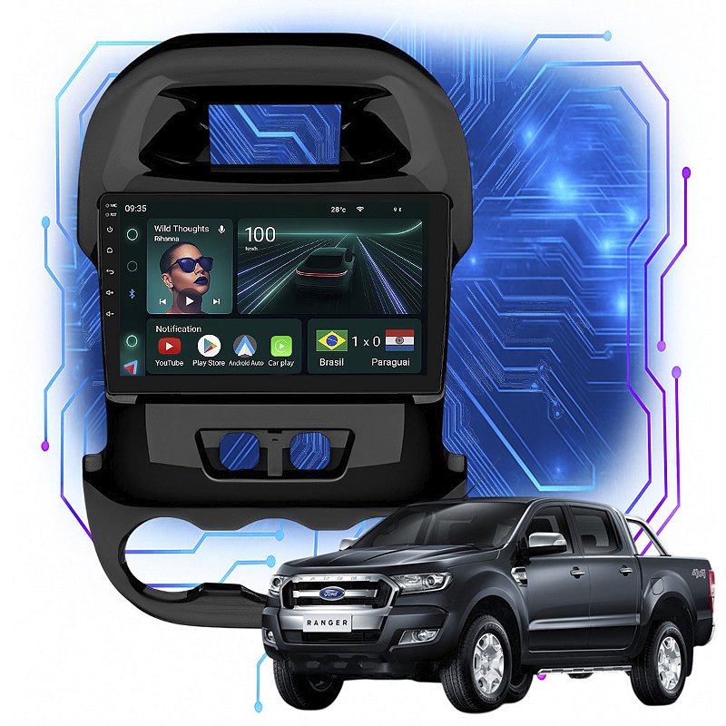 Kit Multimídia Ranger 9” Android Auto CarPlay GPS 2012 a 2016 - Ecarshop