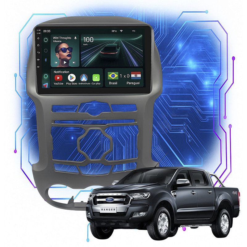 Kit Multimídia Ranger XLT 2012 a 2016 9” CarPlay Android Auto - Ecarshop
